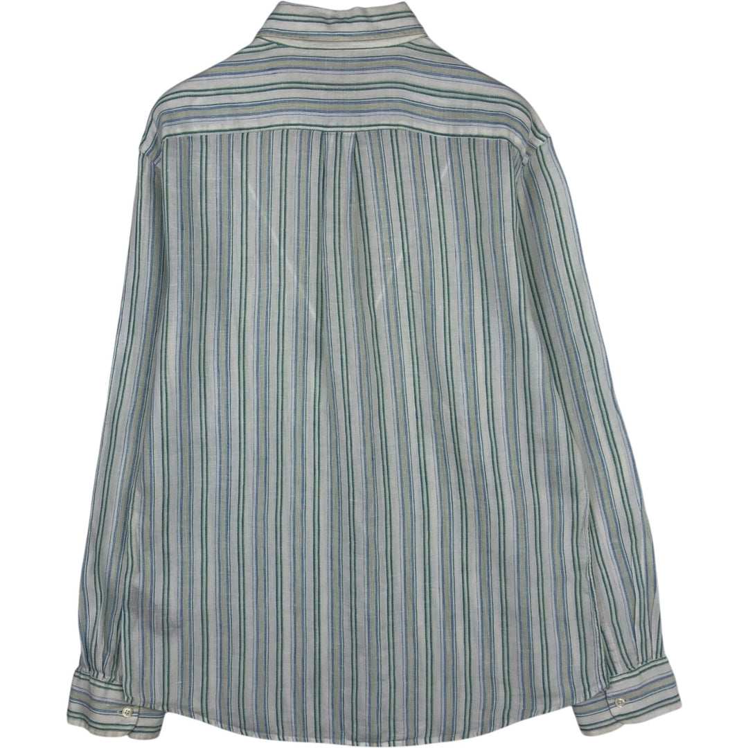 Ralph Lauren Jeans Company Stripe Pattern Long-Sleeve Linen Button-Down Shirt, Men's Size L (approx.) linen white type Vintage Second Hand