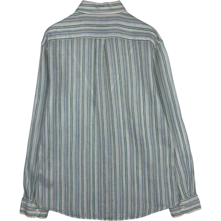 Ralph Lauren Jeans Company Stripe Pattern Long-Sleeve Linen Button-Down Shirt, Men's Size L (approx.) linen white type Vintage Second Hand