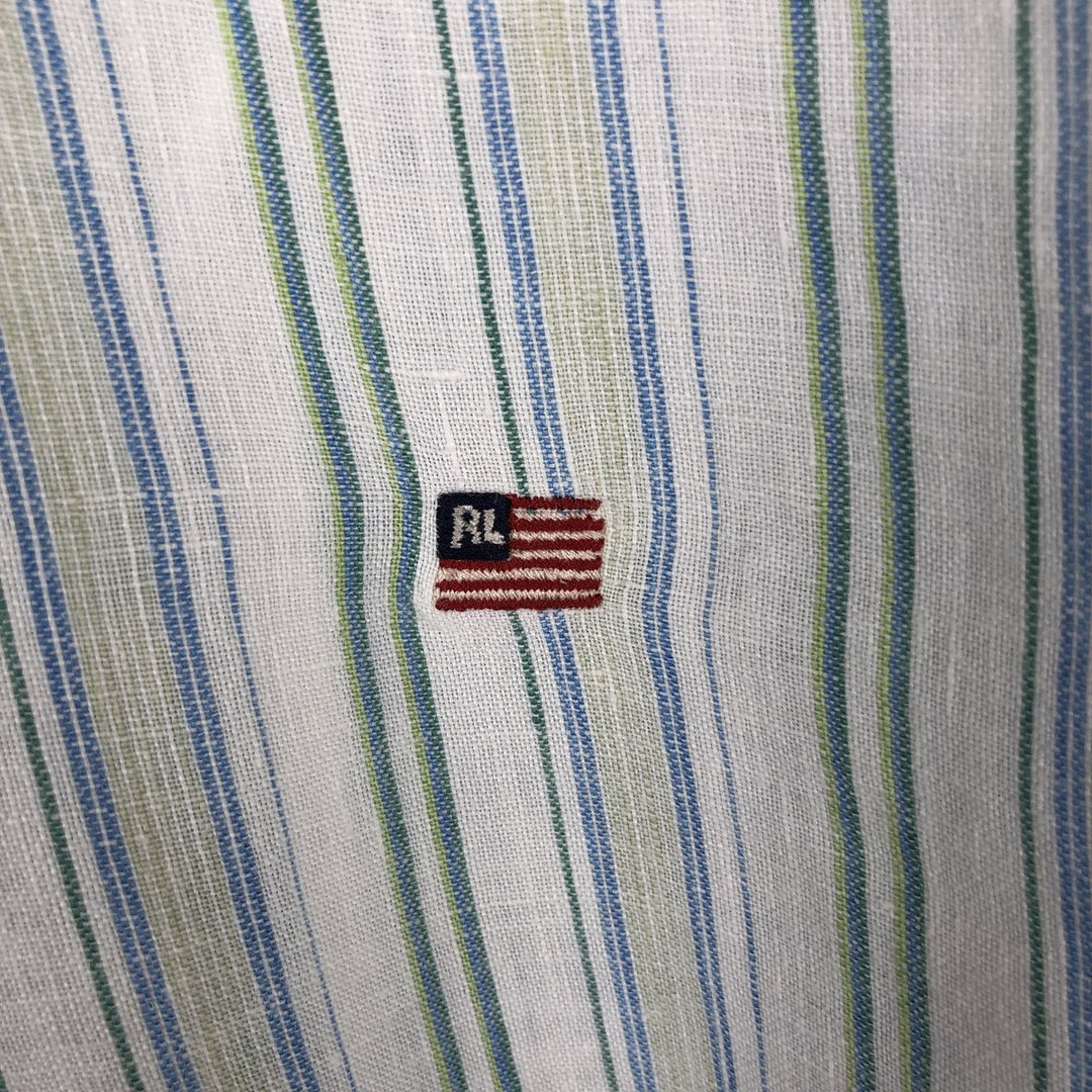 Ralph Lauren Jeans Company Stripe Pattern Long-Sleeve Linen Button-Down Shirt, Men's Size L (approx.) linen white type Vintage Second Hand
