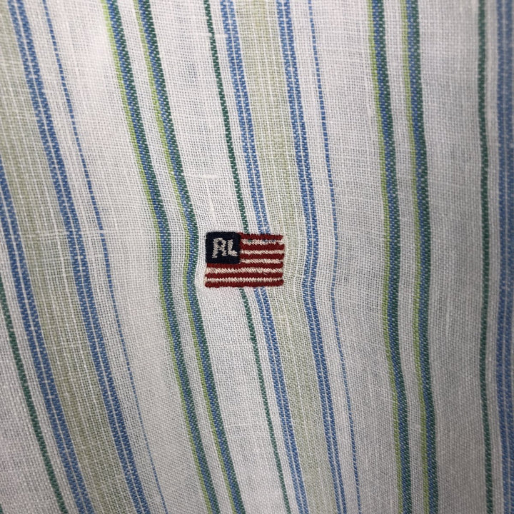 Ralph Lauren Jeans Company Stripe Pattern Long-Sleeve Linen Button-Down Shirt, Men's Size L (approx.) linen white type Vintage Second Hand