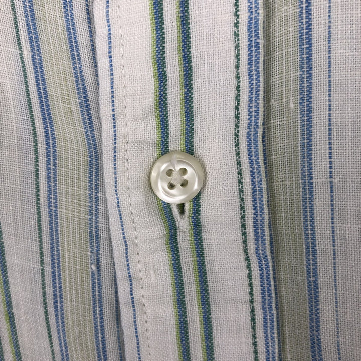 Ralph Lauren Jeans Company Stripe Pattern Long-Sleeve Linen Button-Down Shirt, Men's Size L (approx.) linen white type Vintage Second Hand