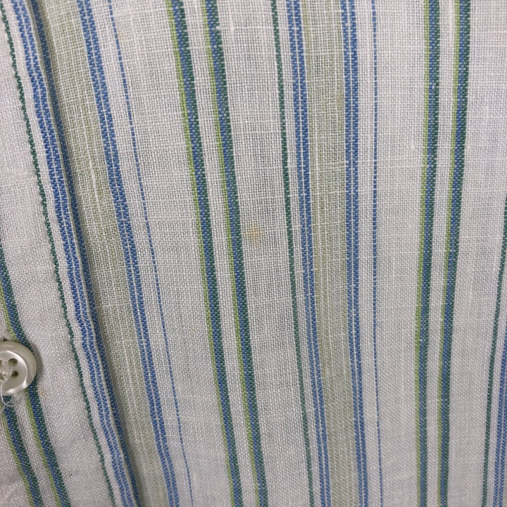 Ralph Lauren Jeans Company Stripe Pattern Long-Sleeve Linen Button-Down Shirt, Men's Size L (approx.) linen white type Vintage Second Hand