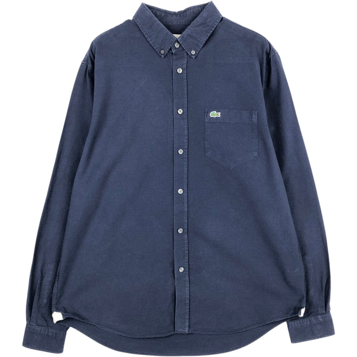 Lacoste Regular Fit Long-Sleeve Button-Down Shirt, Men's Size L (approx.) cotton navy blue type Vintage Second Hand