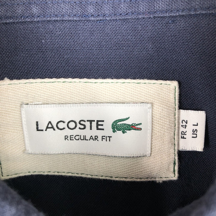 Lacoste Regular Fit Long-Sleeve Button-Down Shirt, Men's Size L (approx.) cotton navy blue type Vintage Second Hand