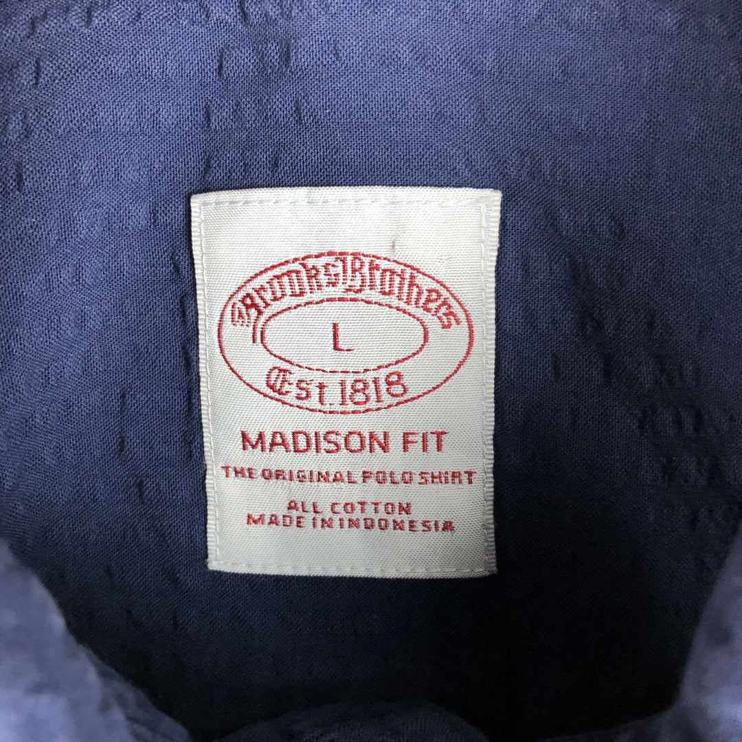 Brooks Brothers Est.1818 Madison Fit Seersucker Long-Sleeve Button-Down Shirt, Men's Size L (approx.) cotton navy blue type Vintage Second Hand