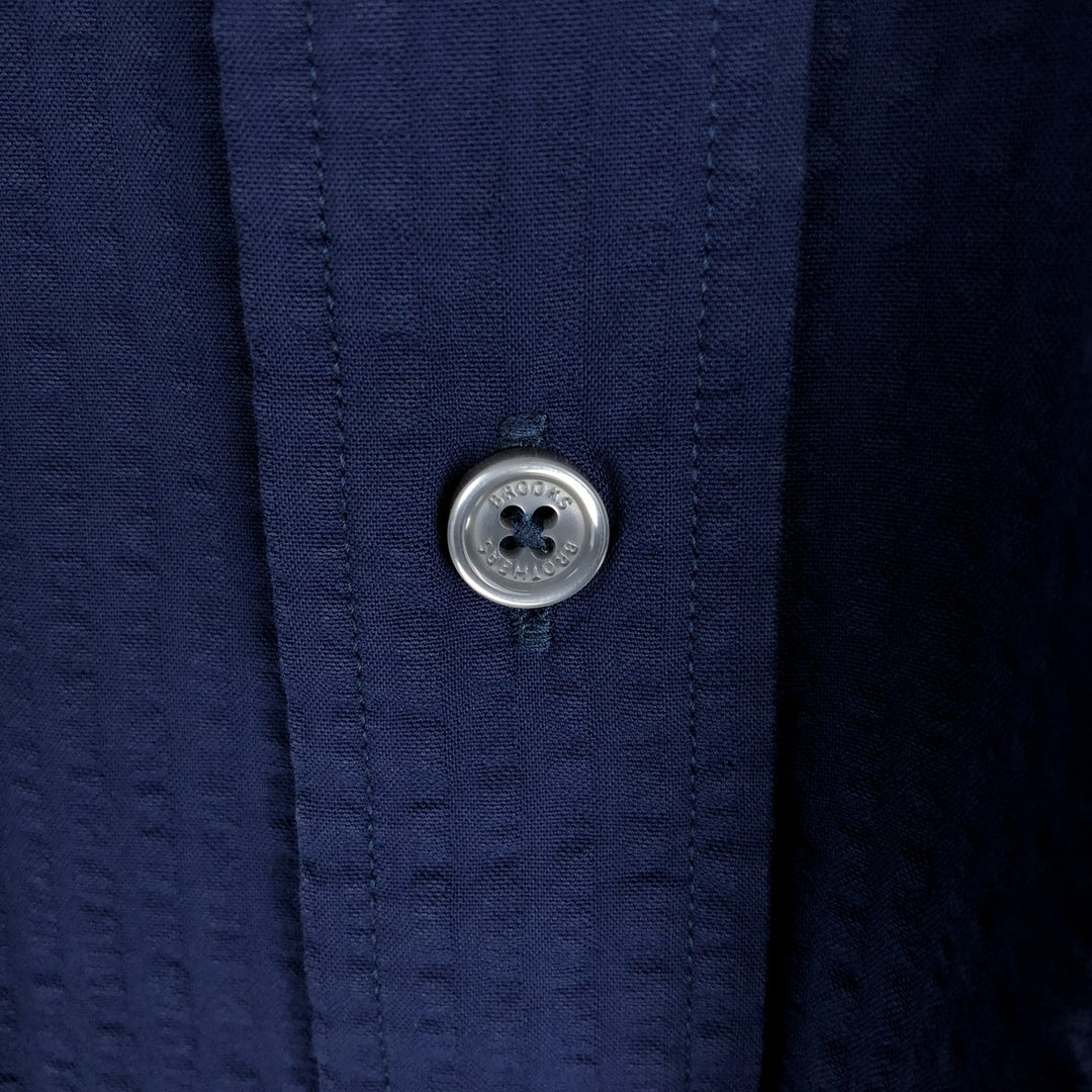 Brooks Brothers Est.1818 Madison Fit Seersucker Long-Sleeve Button-Down Shirt, Men's Size L (approx.) cotton navy blue type Vintage Second Hand