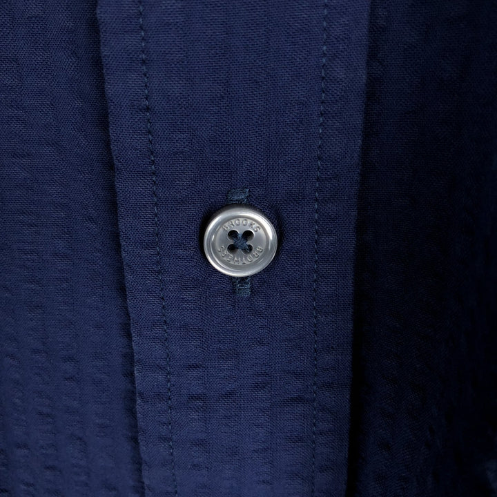 Brooks Brothers Est.1818 Madison Fit Seersucker Long-Sleeve Button-Down Shirt, Men's Size L (approx.) cotton navy blue type Vintage Second Hand