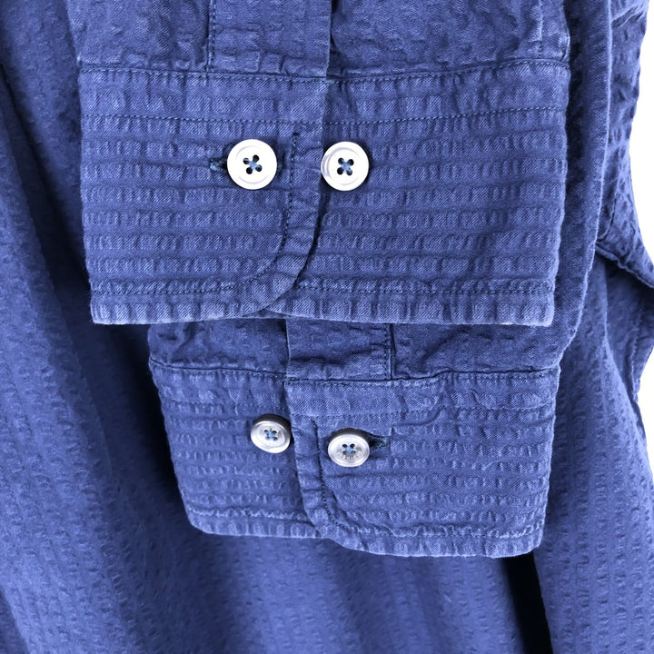 Brooks Brothers Est.1818 Madison Fit Seersucker Long-Sleeve Button-Down Shirt, Men's Size L (approx.) cotton navy blue type Vintage Second Hand