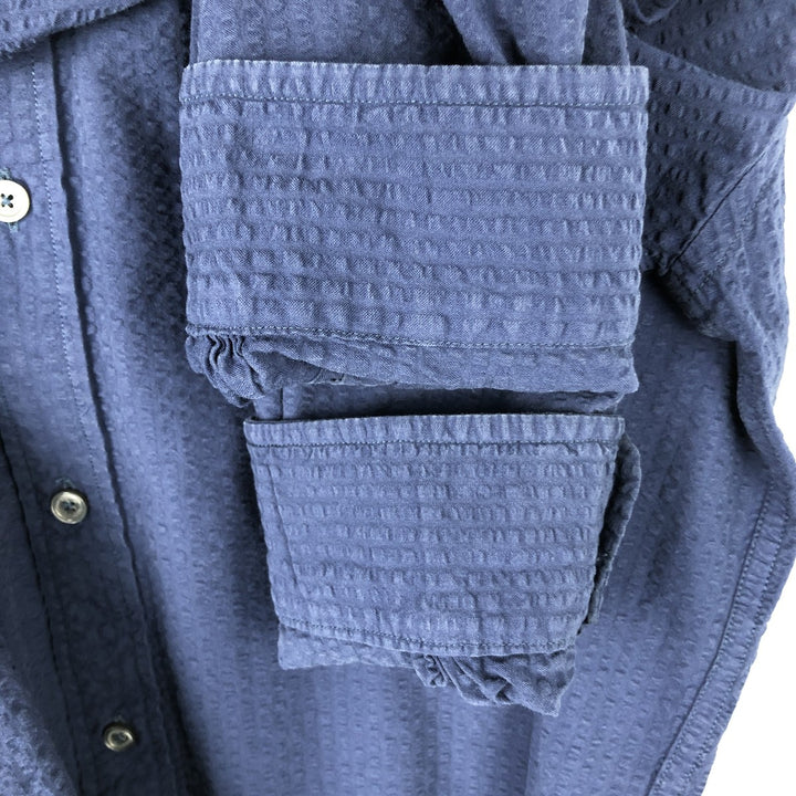 Brooks Brothers Est.1818 Madison Fit Seersucker Long-Sleeve Button-Down Shirt, Men's Size L (approx.) cotton navy blue type Vintage Second Hand