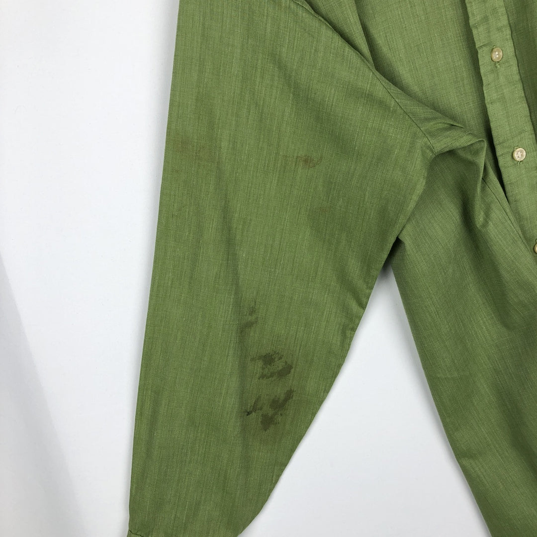 1970'S Town Craft Penny's Long-Sleeve Cotton Shirt, Men's Size L (Equivalent), Vintage unclear Khaki type sage green Vintage Second Hand