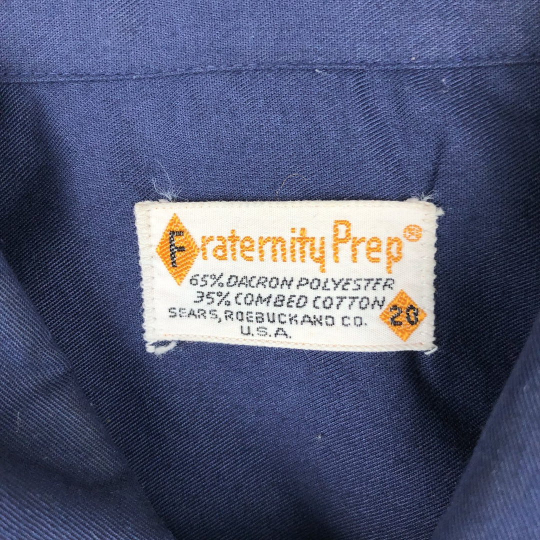 ~1970'S Fraternity Prep Long-Sleeve Cotton Shirt, Made in USA, Men's XL Equivalent, Vintage polyester navy blue type Vintage Second Hand