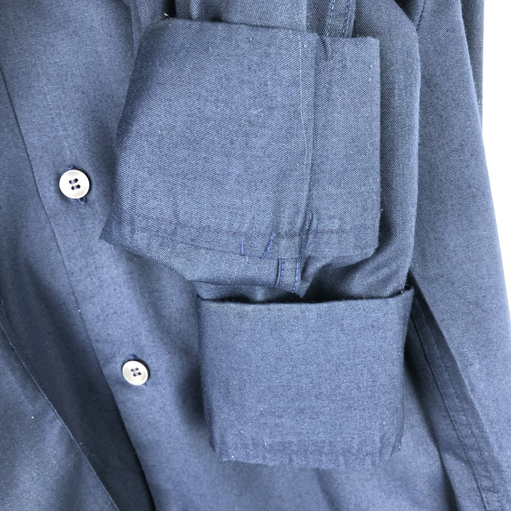 ~1970'S Fraternity Prep Long-Sleeve Cotton Shirt, Made in USA, Men's XL Equivalent, Vintage polyester navy blue type Vintage Second Hand