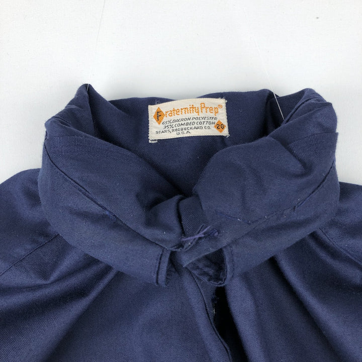 ~1970'S Fraternity Prep Long-Sleeve Cotton Shirt, Made in USA, Men's XL Equivalent, Vintage polyester navy blue type Vintage Second Hand