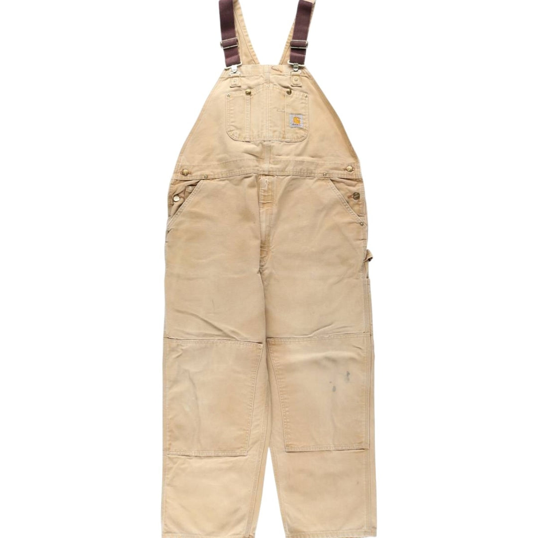 Oversized Carhartt double-knee duck overalls, men's size W44 cotton Beige type Vintage Second Hand