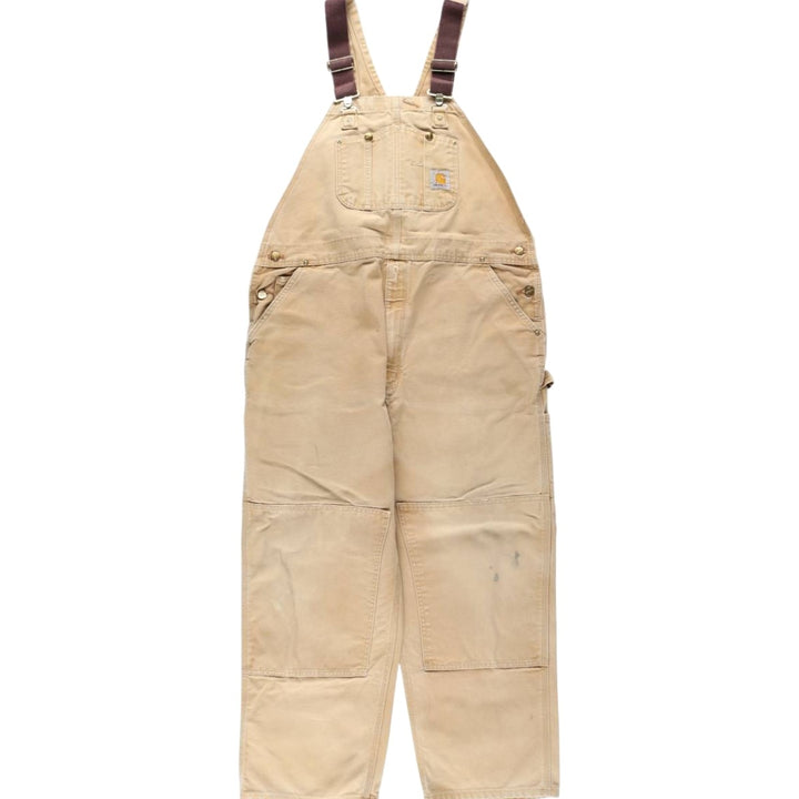 Oversized Carhartt double-knee duck overalls, men's size W44 cotton Beige type Vintage Second Hand