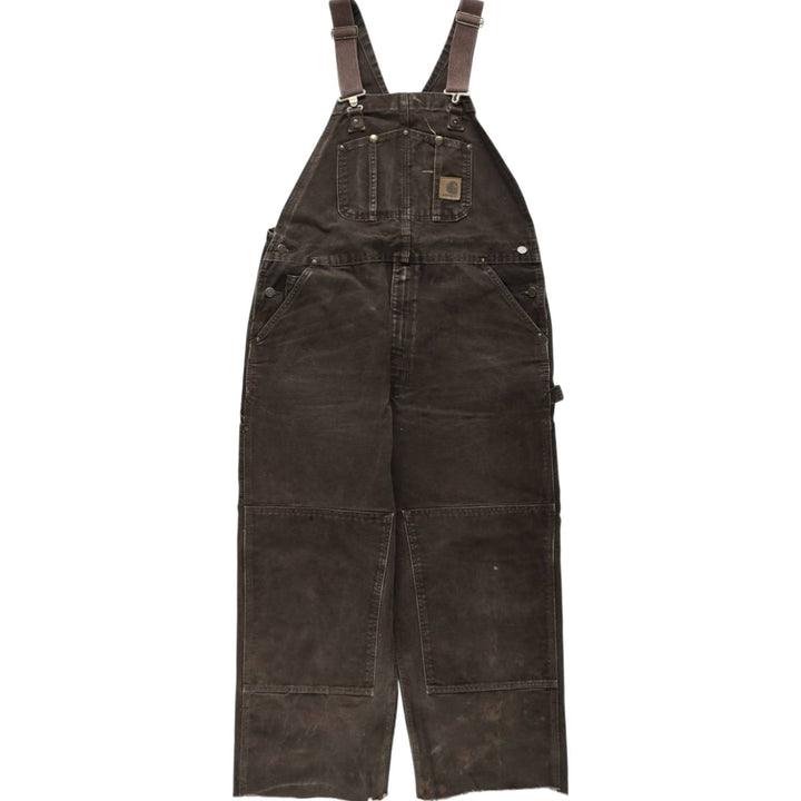 Big size 2000'S Carhartt double-knee cutoff duck overalls, men's size W40 equivalent. cotton dark chocolate Vintage Second Hand