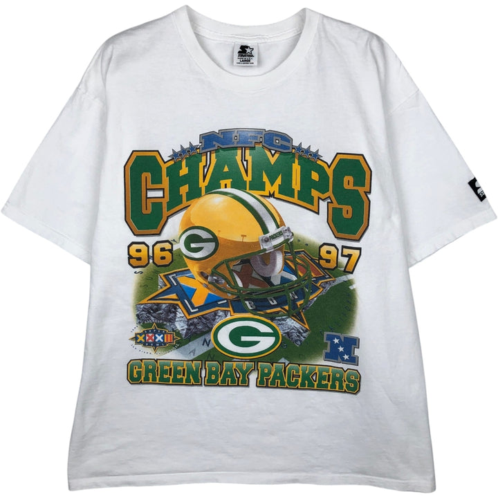 Starter NFL Green Bay Packers Sports Print T-Shirt, Made in USA, Men's Size L (approx.) cotton white type Vintage Second Hand