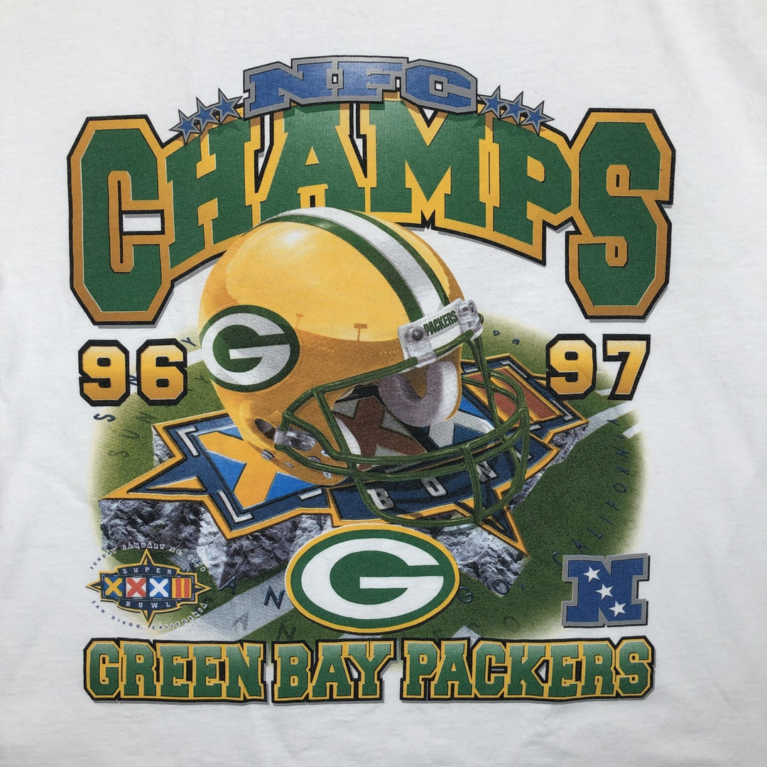 Starter NFL Green Bay Packers Sports Print T-Shirt, Made in USA, Men's Size L (approx.) cotton white type Vintage Second Hand