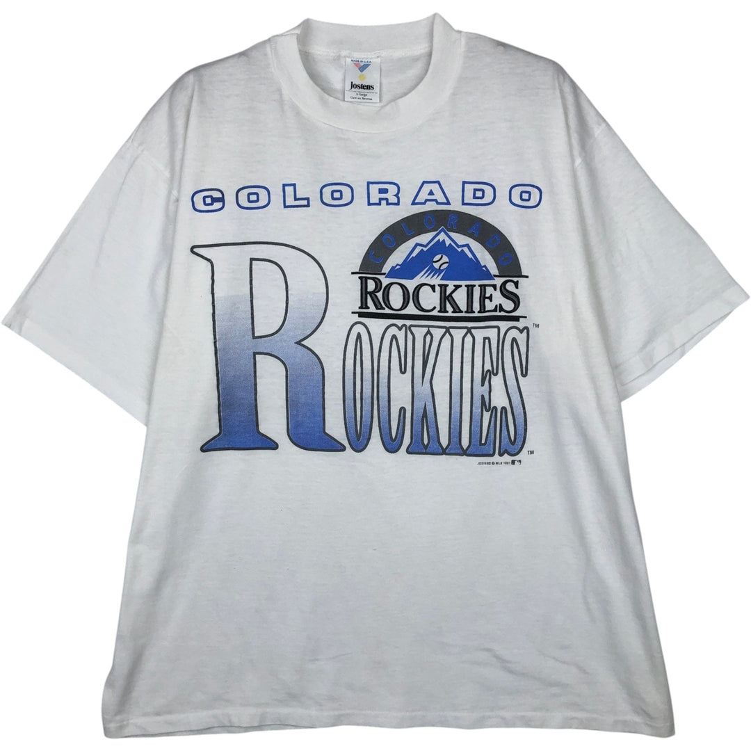 90'S JOSTENS MLB COLORADO ROOLIES Sports Print T-Shirt, Made in USA, Men's XL (approx.) Vintage cotton white type Vintage Second Hand
