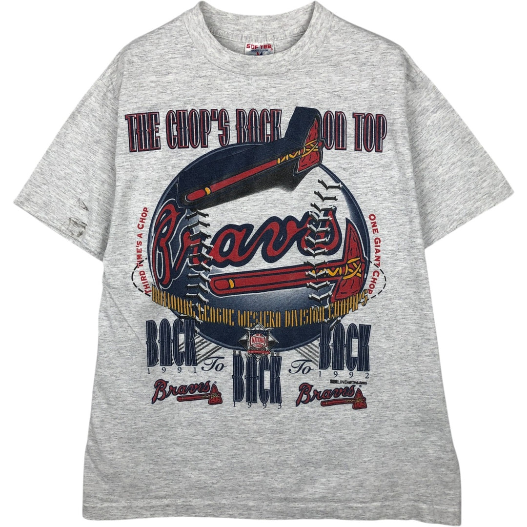 90'S SOF TEE MLB ATLANTA BRAVES Sports Print T-Shirt Made in USA Men's Size L (Equivalent) Vintage cotton white type Vintage Second Hand
