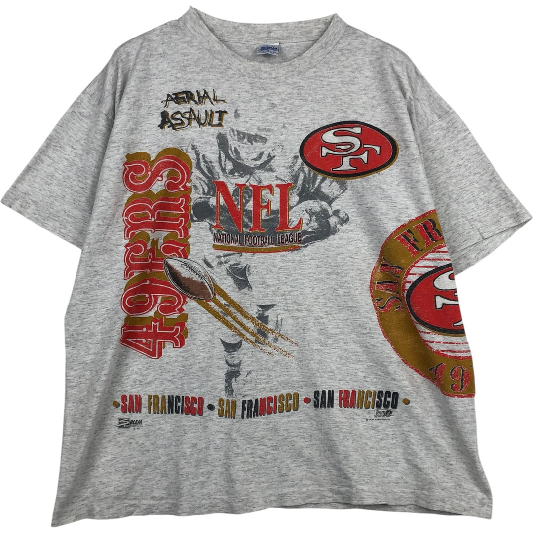 90'S SALEM NFL San Francisco 49ers Large Print Sports T-Shirt, Made in USA, Men's XL (approx.) cotton gray type Vintage Second Hand