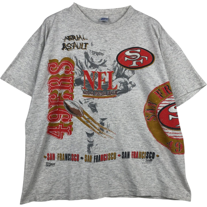 90'S SALEM NFL San Francisco 49ers Large Print Sports T-Shirt, Made in USA, Men's XL (approx.) cotton gray type Vintage Second Hand
