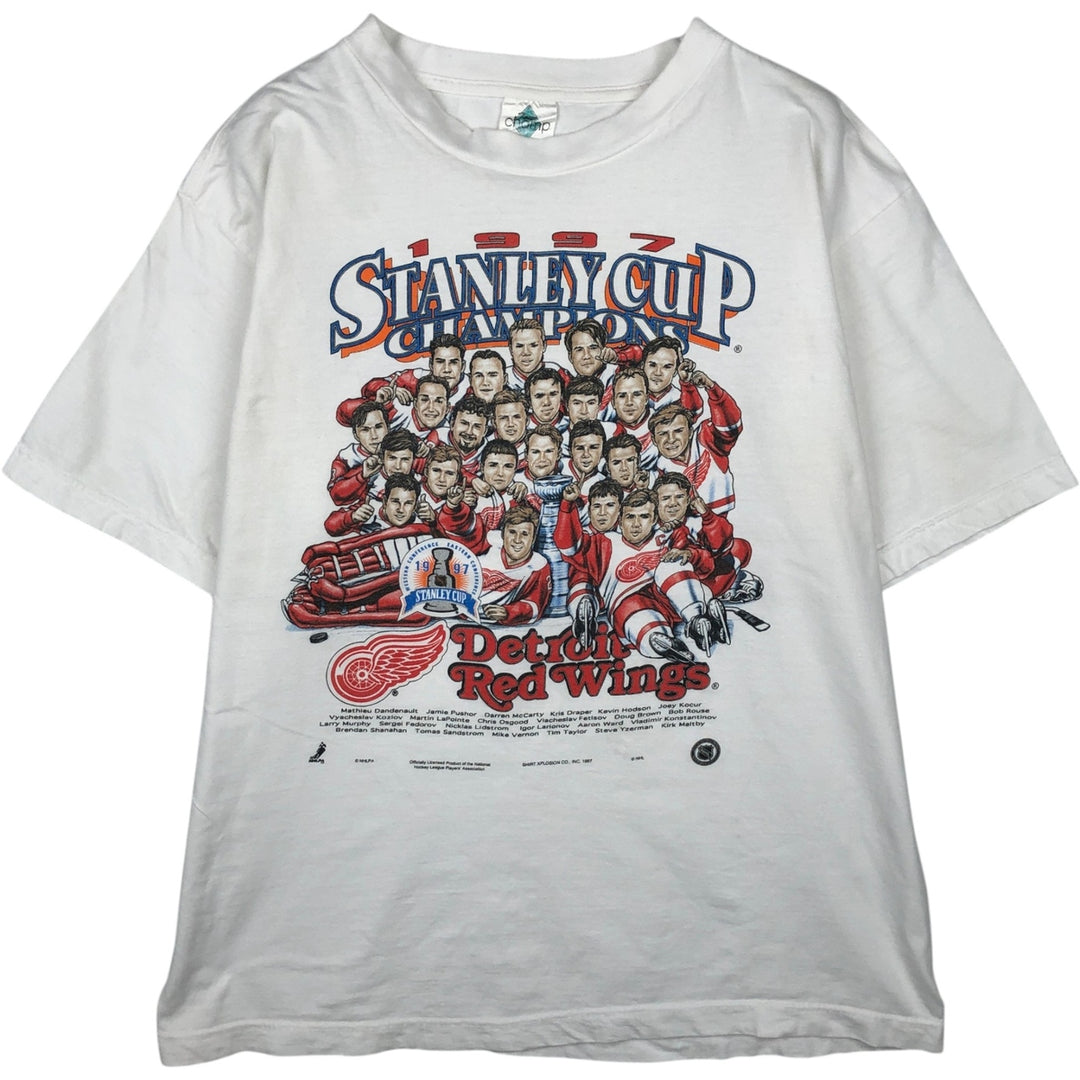 CHAMP NHL DETROIT RED WINGS Sports Print T-Shirt (Men's XL equivalent) cotton white type Vintage Second Hand