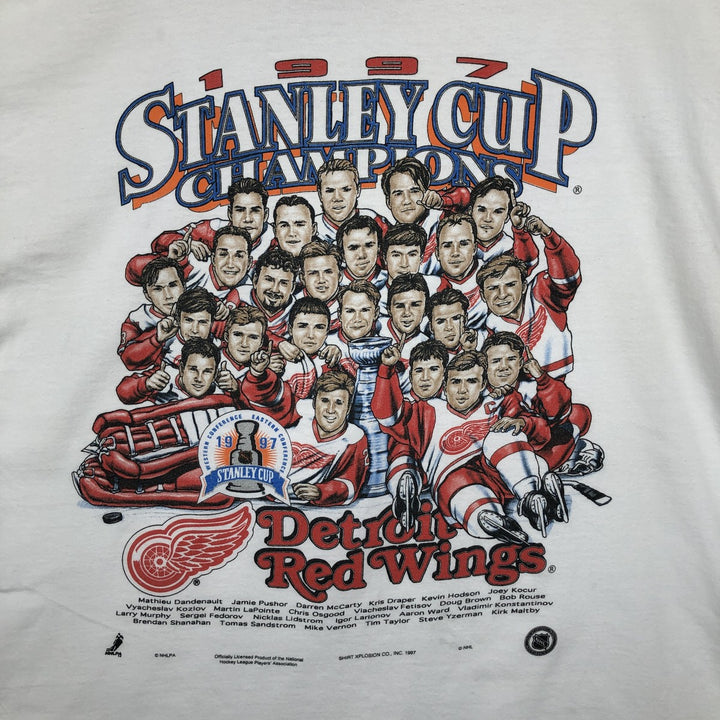 CHAMP NHL DETROIT RED WINGS Sports Print T-Shirt (Men's XL equivalent) cotton white type Vintage Second Hand