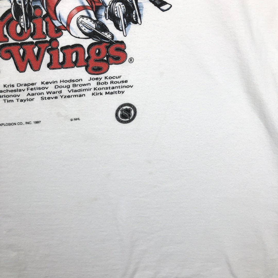 CHAMP NHL DETROIT RED WINGS Sports Print T-Shirt (Men's XL equivalent) cotton white type Vintage Second Hand