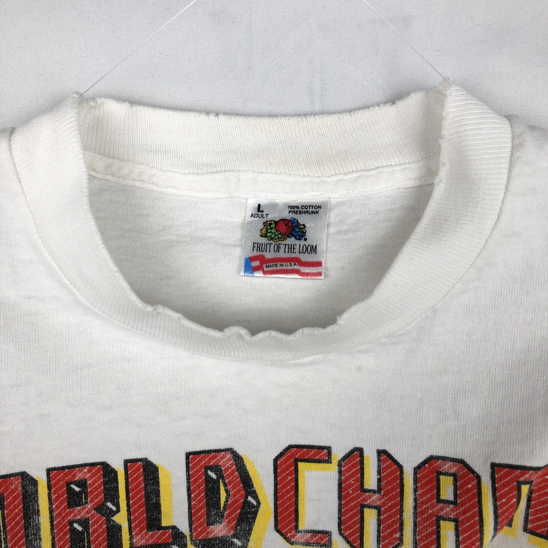 Fruit of the Loom NBA Chicago Bulls sports print T-shirt, Made in USA, Men's size L (approx.) cotton white type Vintage Second Hand