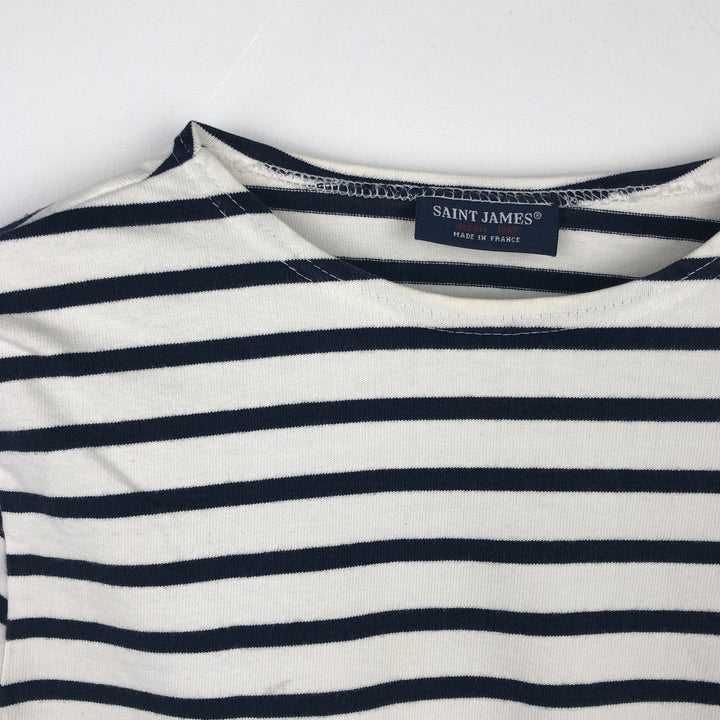 SAINT JAMES Striped Pattern Long Sleeve T-Shirt, Made in France, Men's Size Medium cotton white type Vintage Second Hand