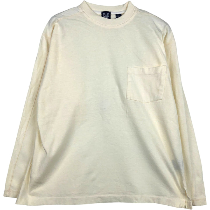 90'S GAP Old Gap Plain Pocket Long-Sleeve T-Shirt, Men's Size S (Equivalent), Vintage cotton ivory Vintage Second Hand