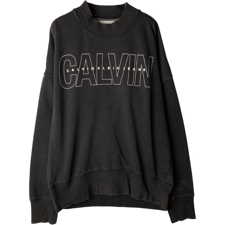 2000'S Calvin Klein JEANS mock neck logo sweatshirt, men's size M (approx.) cotton black type Vintage Second Hand