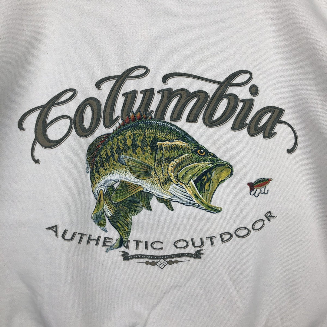Columbia fish print sweatshirt, men's size XL (approx.) cotton pale white type Vintage Second Hand