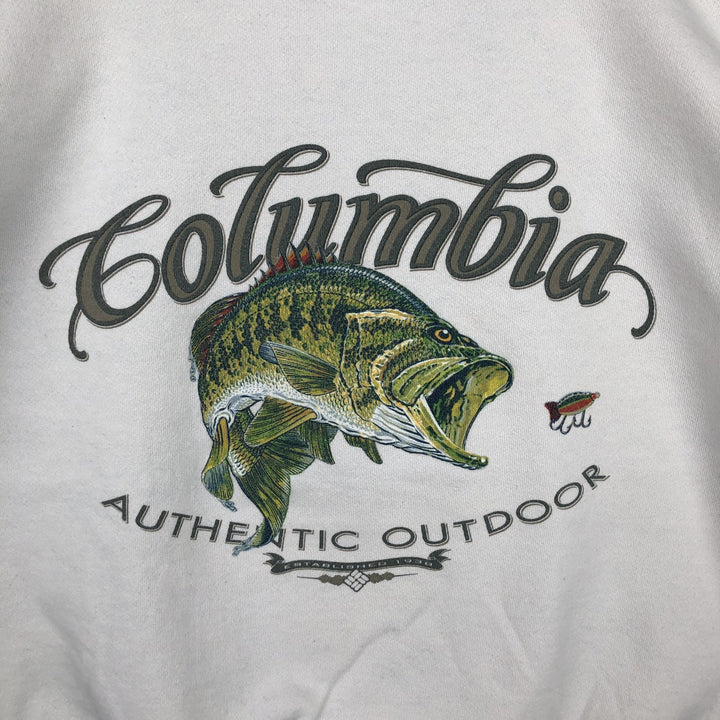 Columbia fish print sweatshirt, men's size XL (approx.) cotton pale white type Vintage Second Hand