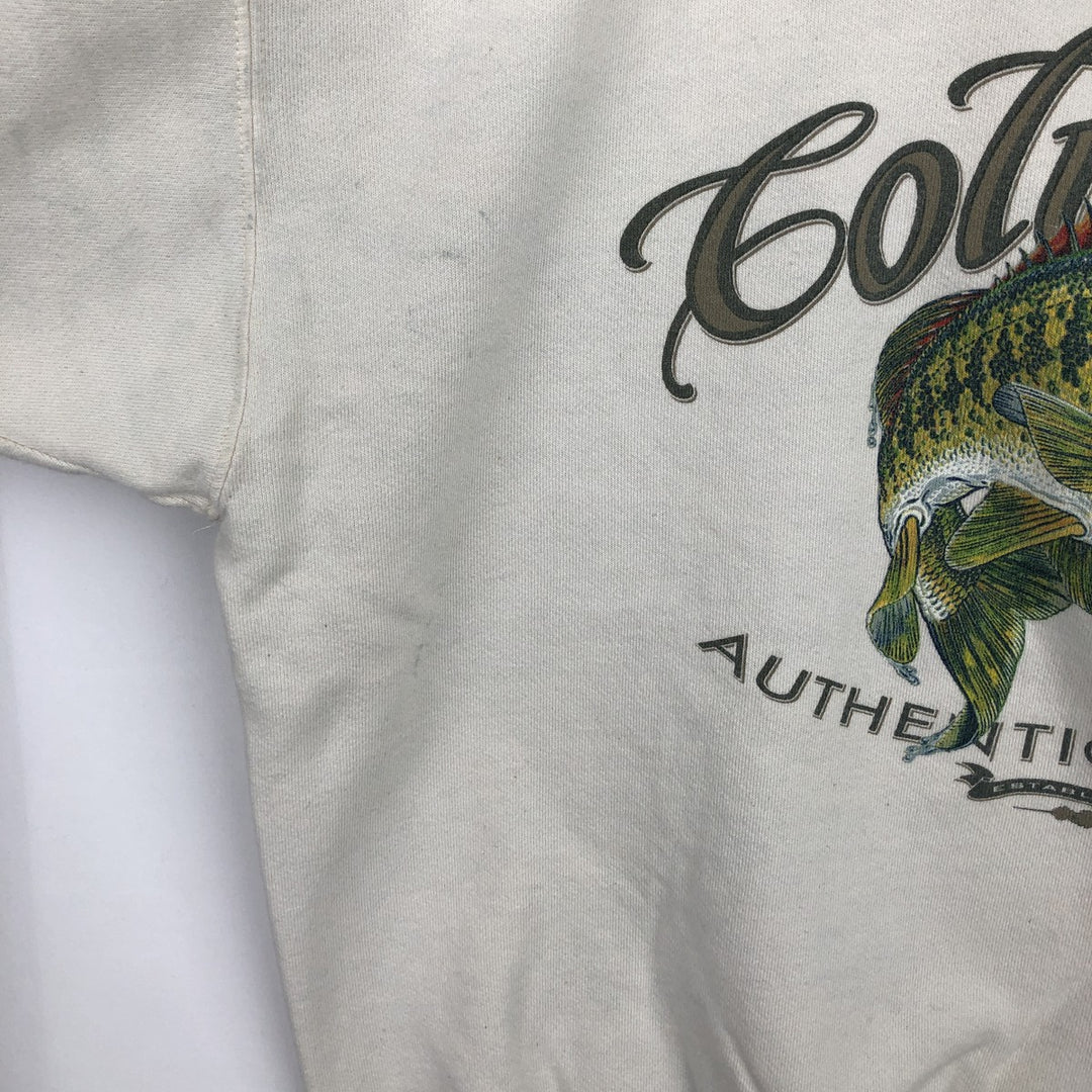Columbia fish print sweatshirt, men's size XL (approx.) cotton pale white type Vintage Second Hand