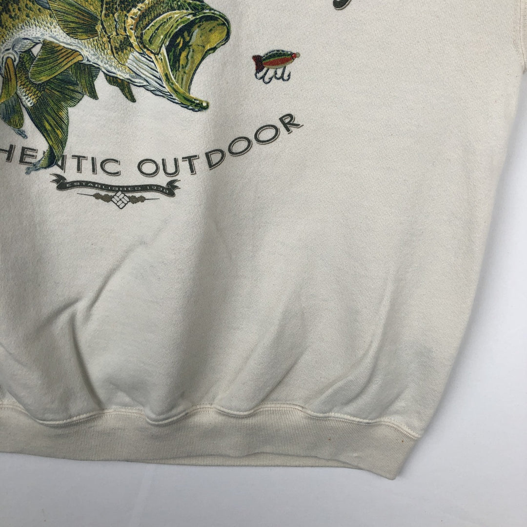 Columbia fish print sweatshirt, men's size XL (approx.) cotton pale white type Vintage Second Hand
