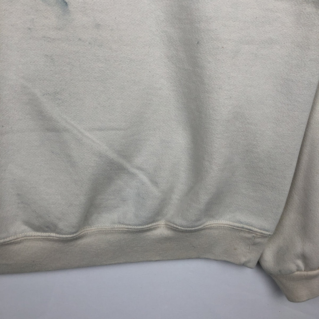 Columbia fish print sweatshirt, men's size XL (approx.) cotton pale white type Vintage Second Hand