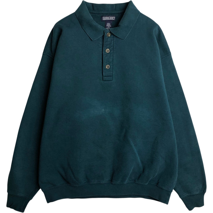 ~2000'S Lands' End collared half-button sweatshirt, made in USA, men's size XL. cotton Green type dark green Vintage Second Hand