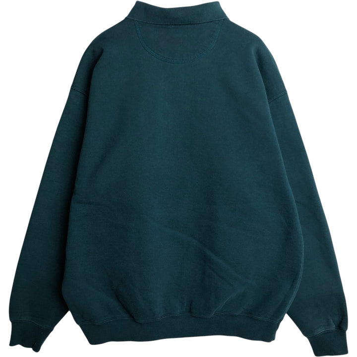 ~2000'S Lands' End collared half-button sweatshirt, made in USA, men's size XL. cotton Green type dark green Vintage Second Hand
