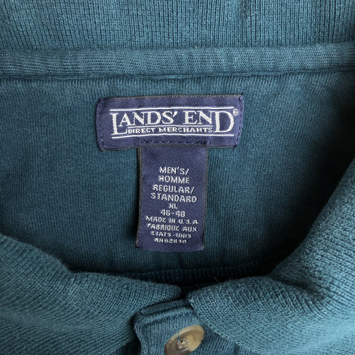 ~2000'S Lands' End collared half-button sweatshirt, made in USA, men's size XL. cotton Green type dark green Vintage Second Hand
