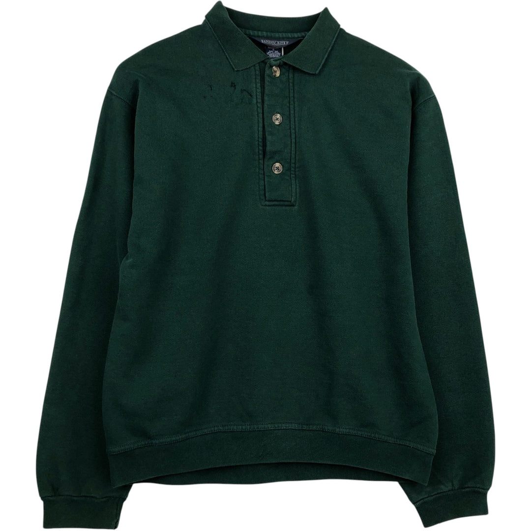 80s-90'S Lands' End collared half-button sweatshirt, made in USA, men's size S (approx.), vintage. cotton green type Vintage Second Hand