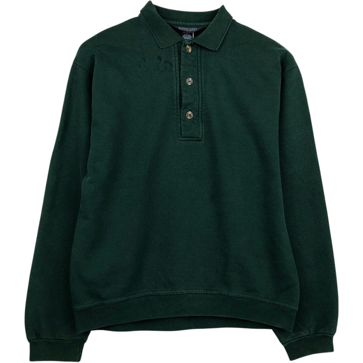 80s-90'S Lands' End collared half-button sweatshirt, made in USA, men's size S (approx.), vintage. cotton green type Vintage Second Hand
