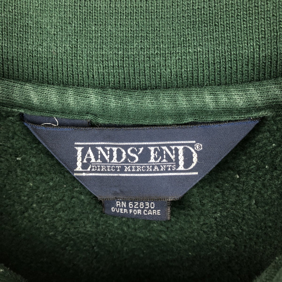 80s-90'S Lands' End collared half-button sweatshirt, made in USA, men's size S (approx.), vintage. cotton green type Vintage Second Hand