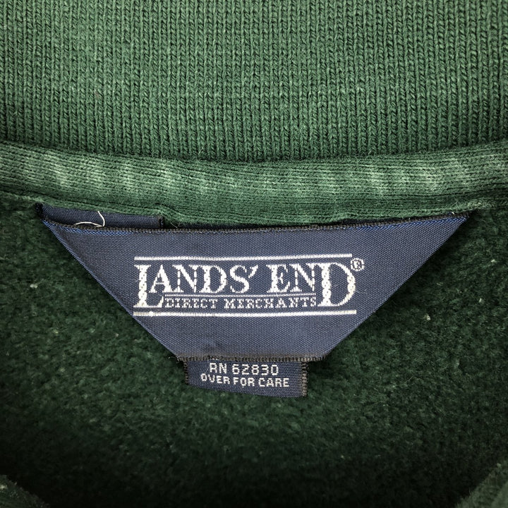 80s-90'S Lands' End collared half-button sweatshirt, made in USA, men's size S (approx.), vintage. cotton green type Vintage Second Hand