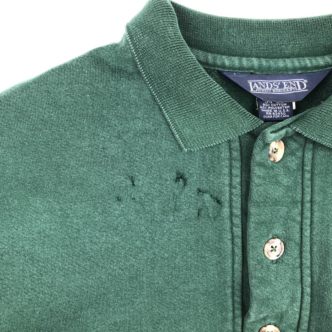 80s-90'S Lands' End collared half-button sweatshirt, made in USA, men's size S (approx.), vintage. cotton green type Vintage Second Hand
