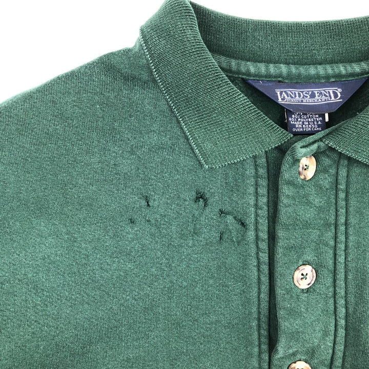 80s-90'S Lands' End collared half-button sweatshirt, made in USA, men's size S (approx.), vintage. cotton green type Vintage Second Hand