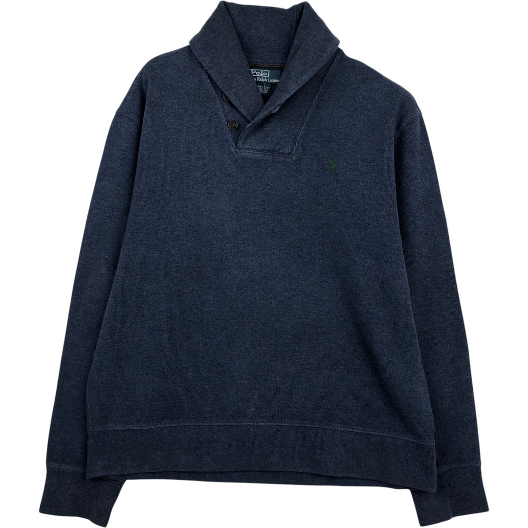 POLO by Ralph Lauren shawl collar sweatshirt with one-point logo, size L, men's cotton navy blue type Vintage Second Hand