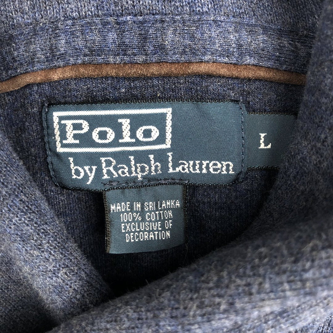 POLO by Ralph Lauren shawl collar sweatshirt with one-point logo, size L, men's cotton navy blue type Vintage Second Hand