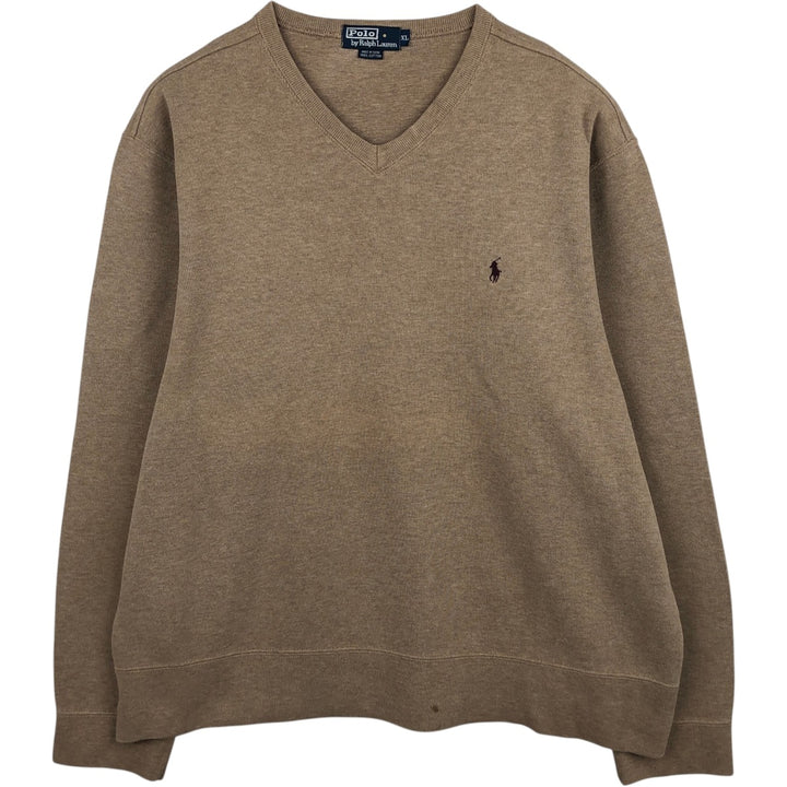 Ralph Lauren POLO by Ralph Lauren V-neck sweatshirt with logo, men's size XL (approx.) cotton Beige type Vintage Second Hand